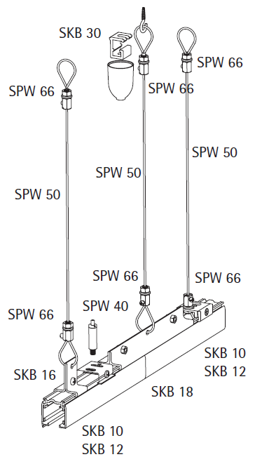 Монтажа трековой системы освещения GLOBAL Trac PRO на тросовом подвесе – вариант 3