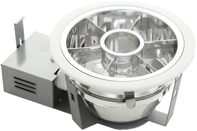 Встраиваемые круглые люминесцентные светильники ORION MIR типа даунлайт с алюминиевым отражателем и зеркальными поперечинами. 