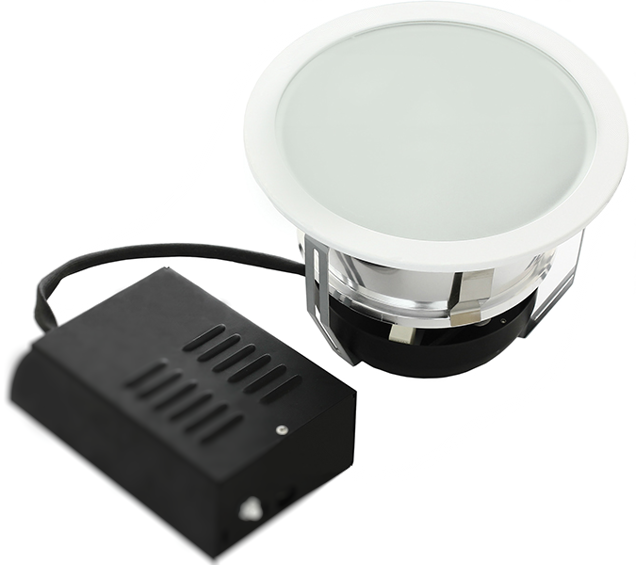 Downlight светильники с металлогалогенной лампой MIZAR SOP IP44 и плоским круглым опаловым рассеивателем.
